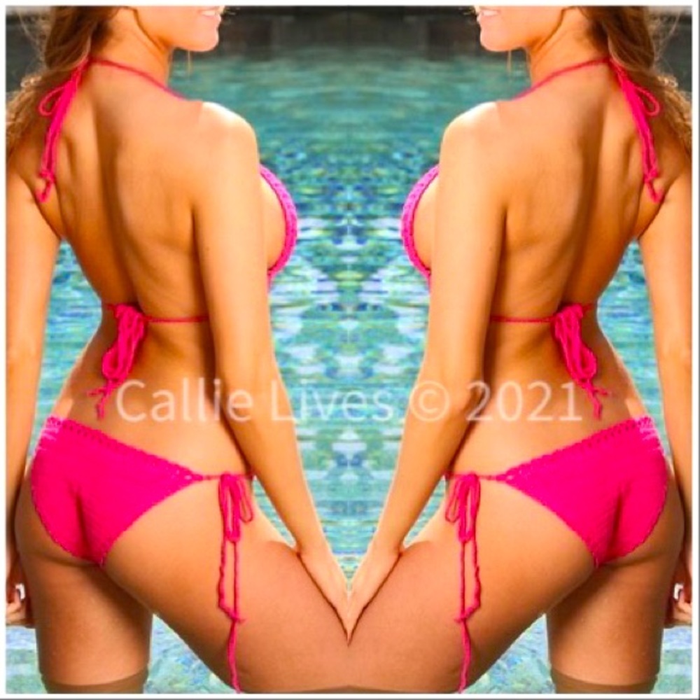Callie Fuchsia: Pink Crochet String Tied Monokini 2 Pack